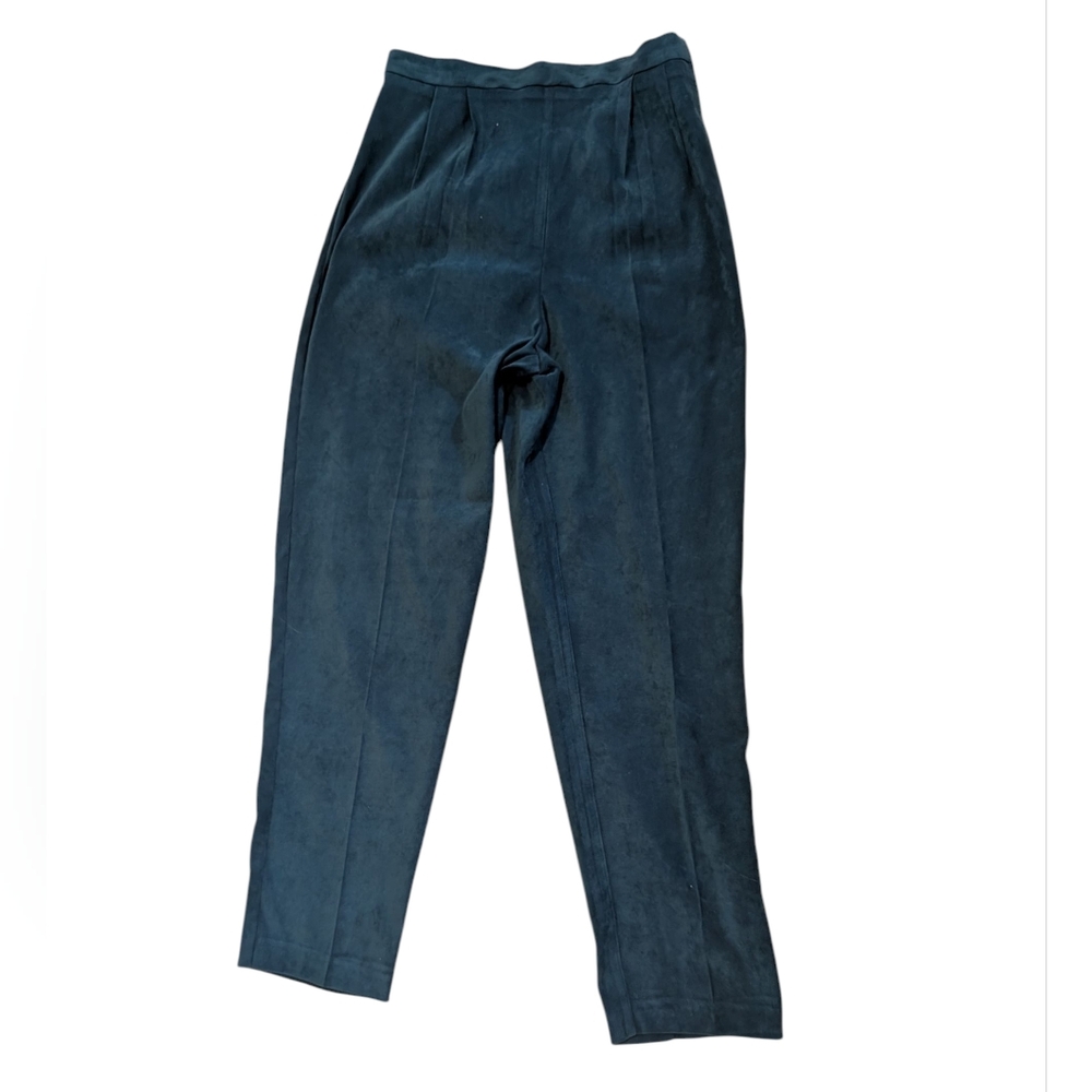 90s Vintage Women's Green‎ Velour Pleated High Waisted Pants Size 10 Petite